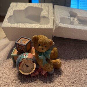 Vtg RARE Cherished Teddies Once Upon A Time Baby with Blocks Mini Clock 789887